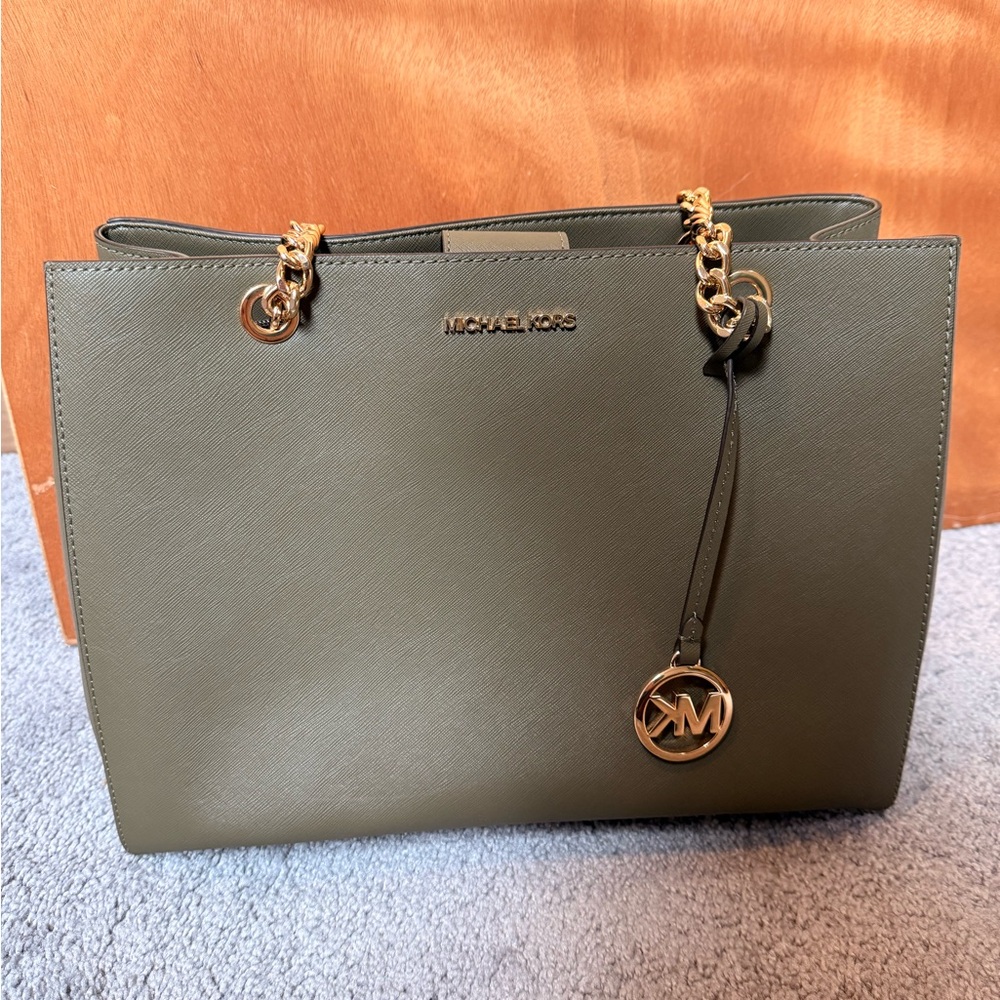 Michael Kors Sage Green Tote with Gold Accents